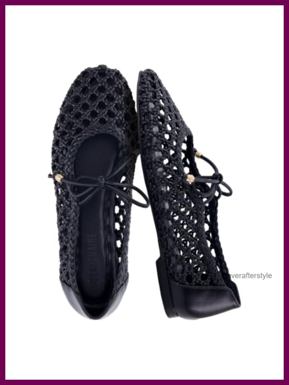 Woven Lace Up Ballet Flats Square Toe Faux Leather Women's